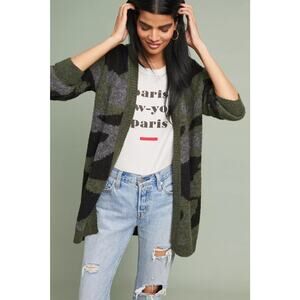 Moth x Anthropologie Women's Camo Cardigan Green Black Gray Casual Open Front